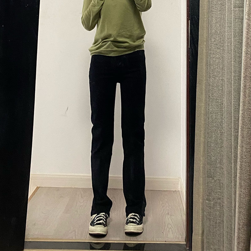张好好阔腿裤复古黑灰色宽松小裤脚直筒中高腰显瘦牛仔长裤欧美女