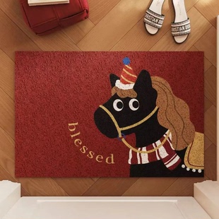 入户门马年pvc地垫红色丝圈脚垫防滑耐磨可裁剪刮泥蹭土脚垫