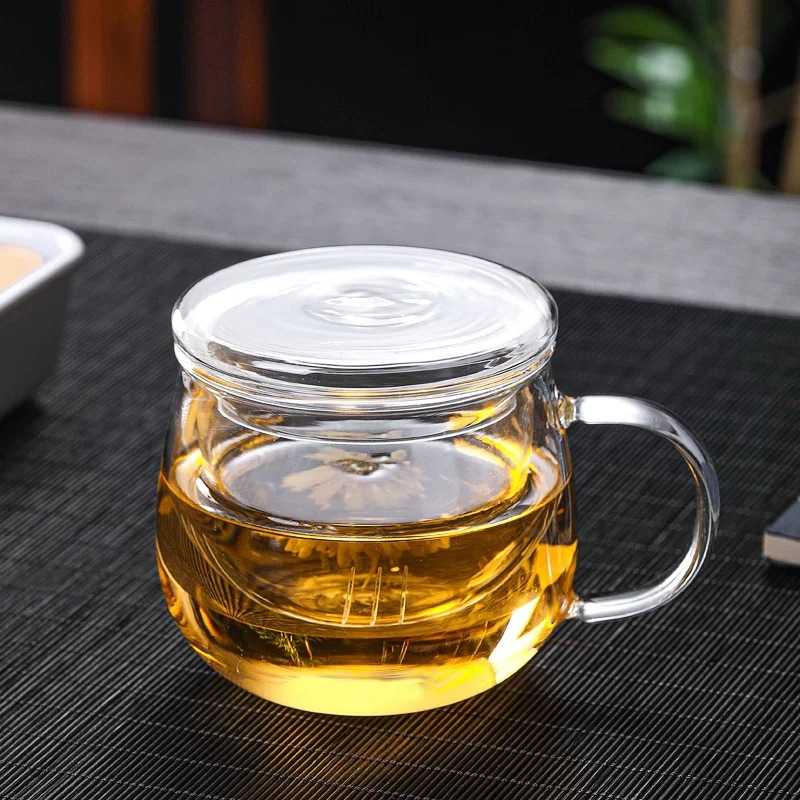 玻璃杯茶杯带把家用花茶杯过滤