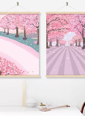 日式樱花画粉色温馨卧室床头画小清新客厅装饰画儿童房挂画挂布画
