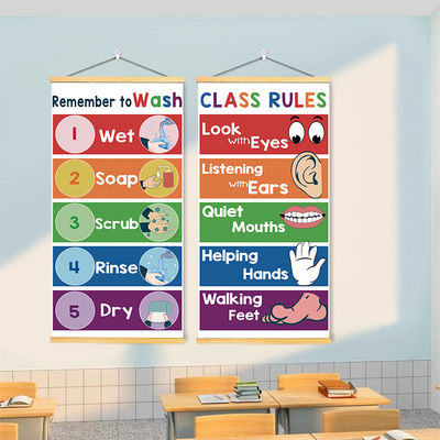 国际学校课堂英语教室规则class rules环创主题装饰防水卷轴挂画