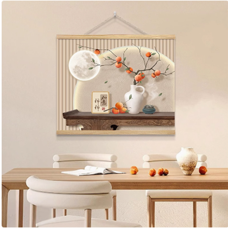 新中式艺术布艺挂画墙布客厅装饰画油画餐厅卧室遮挡挂布背景布画图片