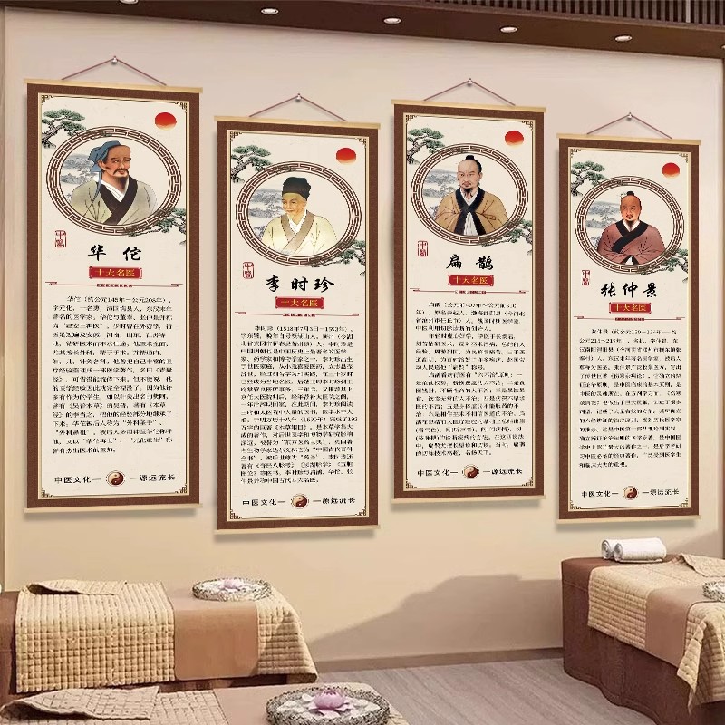 中国十大名医挂图中医理疗养生馆文化墙面装饰壁画华佗张仲景海报图片