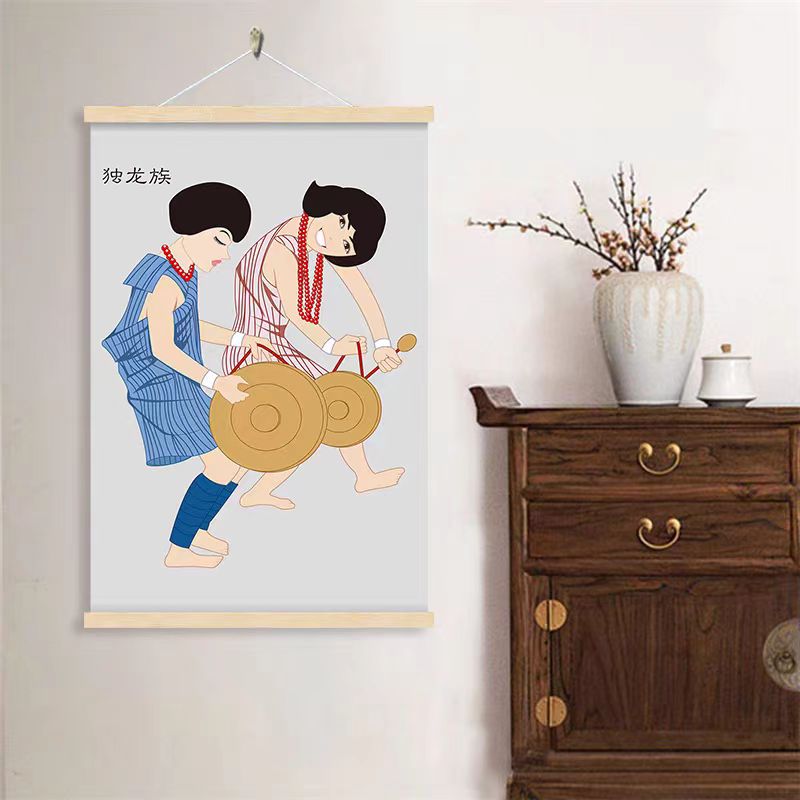 56个民族人物画布艺挂画卡通壁画卧室床头画电表箱遮挡装饰画挂布图片