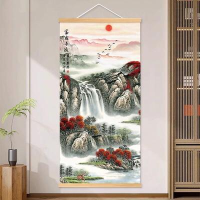 富水长流山水画玄关装饰画