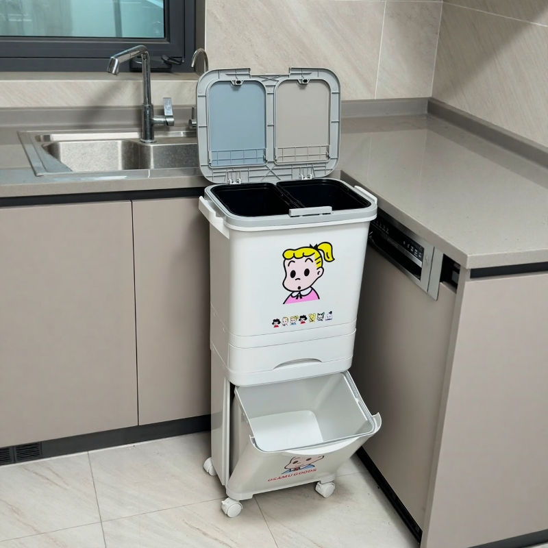 厨房专用垃圾桶可移动双层大容量多功能干湿分离免弯腰防臭可移动
