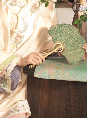 银杏叶扇子手工古典中国风团扇手摇扇汉服旗袍旅行拍照道具出片