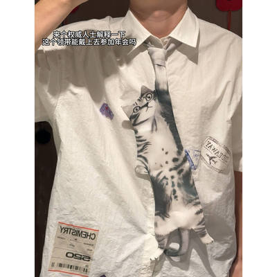 生无可恋猫咪领带仿真小猫领带趣味印花衬衫领结爱猫人士百搭领巾