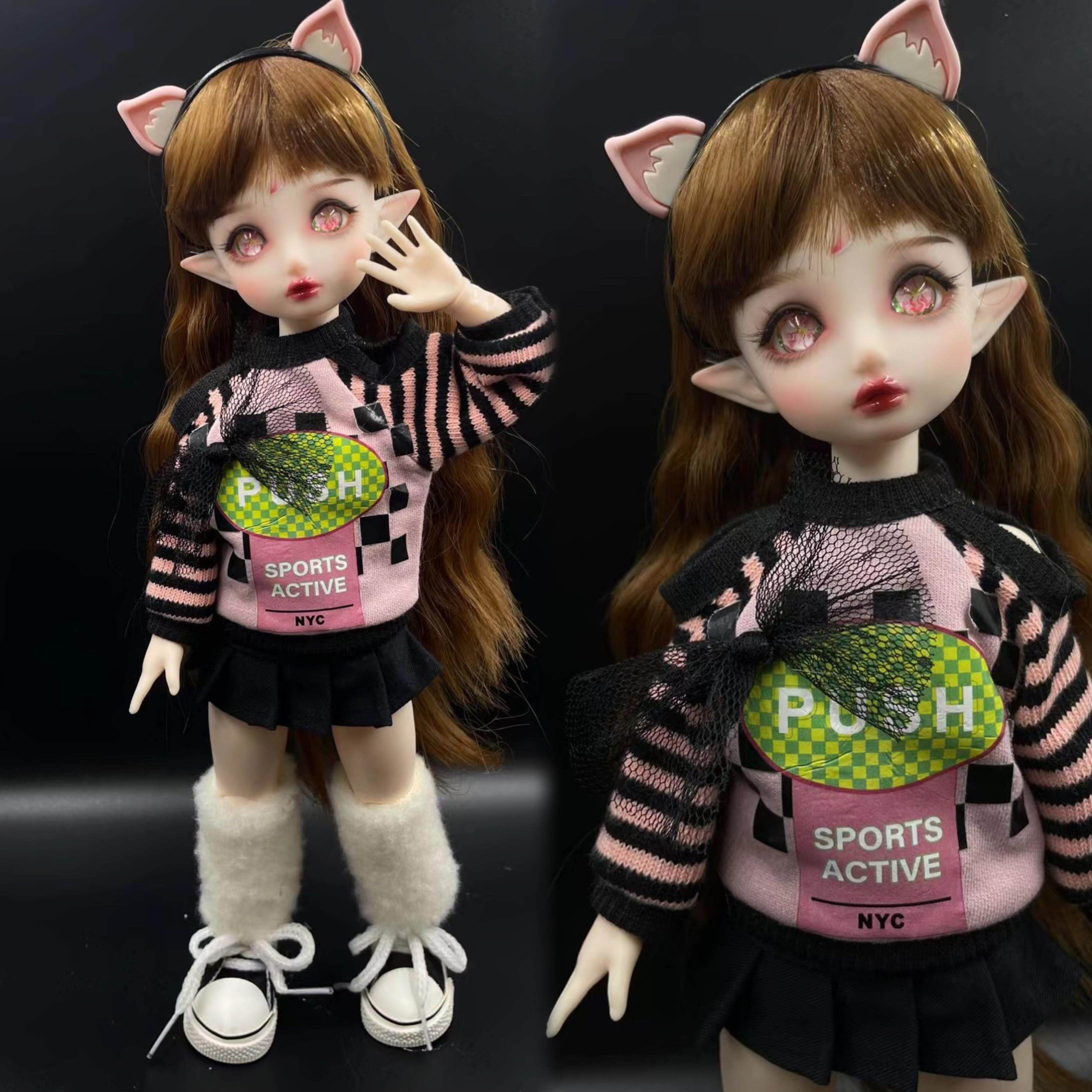 高颜值6分bjd娃衣30厘米洋娃娃换装衣服玩偶牛仔背带裤秋冬套装