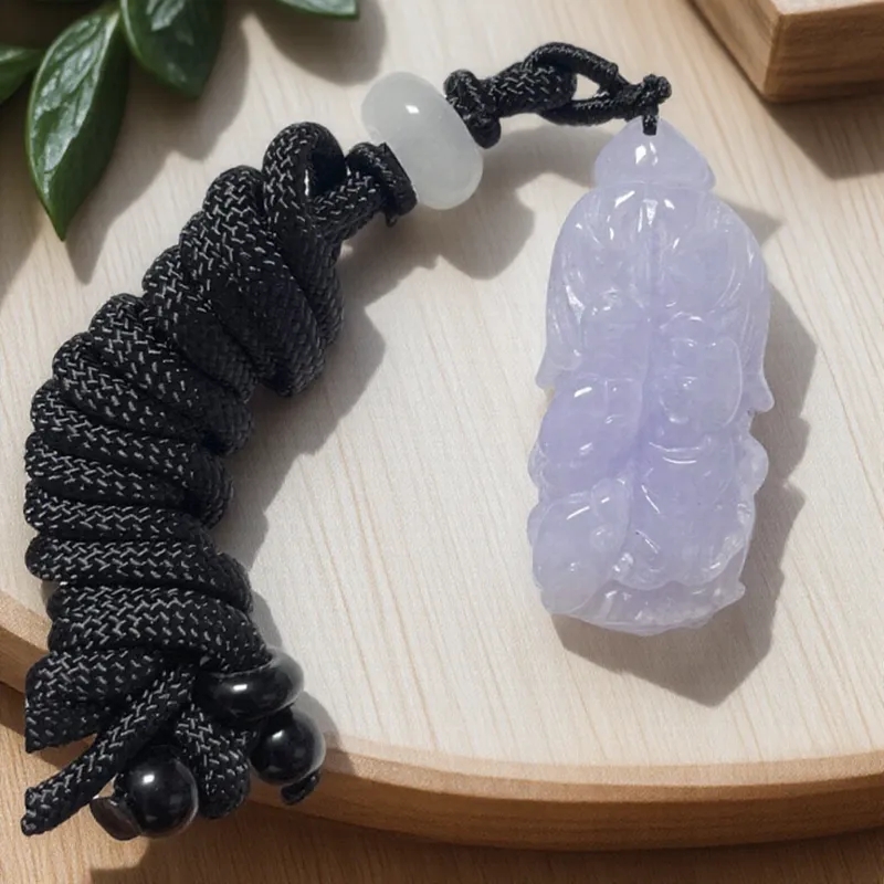 天然精品缅甸翡翠冰紫百财白菜吊坠新中式国风高级玉坠招财纳福