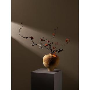 形上侘寂风花艺冯哲元复古粗陶瓷小足花瓶日式花器装饰摆件陶罐
