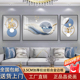 客厅三联画轻奢羽毛好寓意挂画简约大气壁画客厅沙发背景墙装 饰画