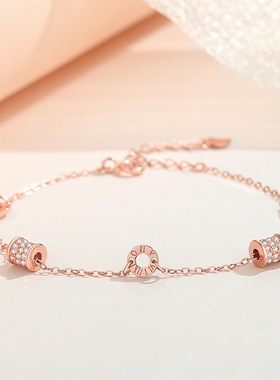 罗马数字锆石小蛮腰手链女S925纯银简约玫瑰金ins小众高级设计感