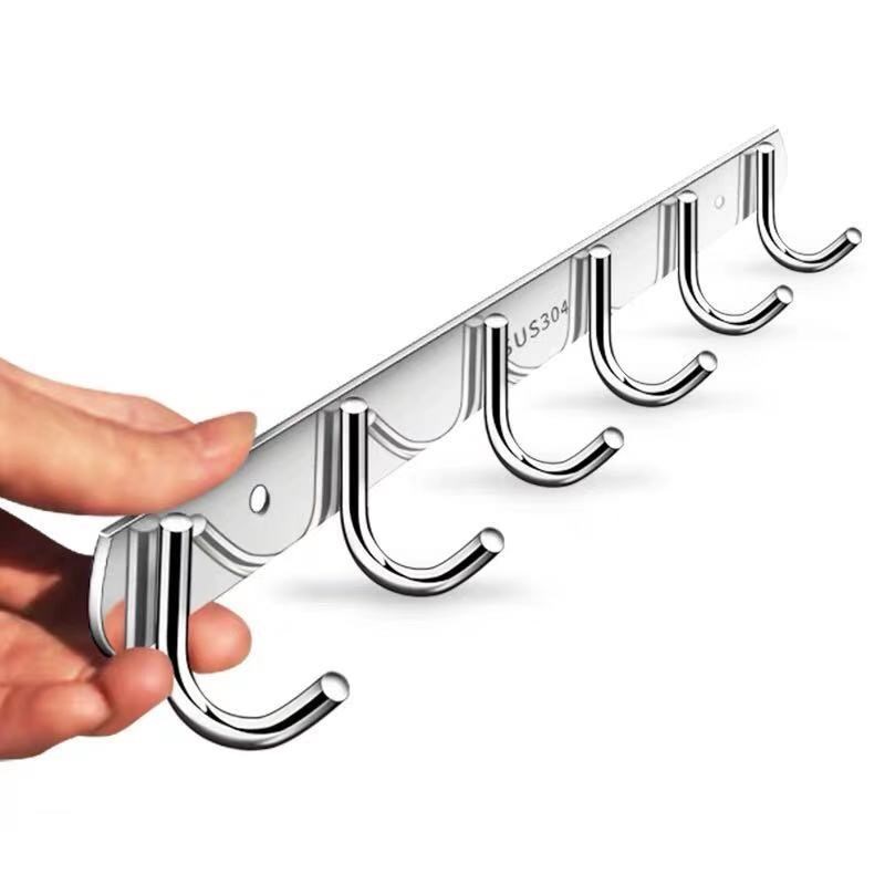 挂钩墙壁挂毛巾浴室一排挂衣架长条粘胶厨房免打孔不锈钢衣服排钩