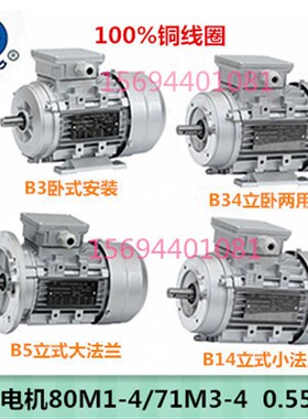 4极0.55KW方力MS铝壳三相电机YSYE2/YE3/FL-71M3-4/80M1-4铜线550