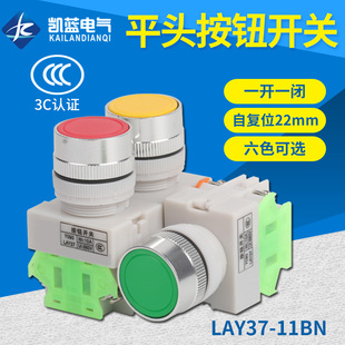 平头按钮22MM 自复位 11BN LAY37 Y090常开常闭 自锁按钮开关