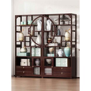 博古架新中式实木多宝阁置物架展示柜多层客厅茶叶圆形隔断书架柜