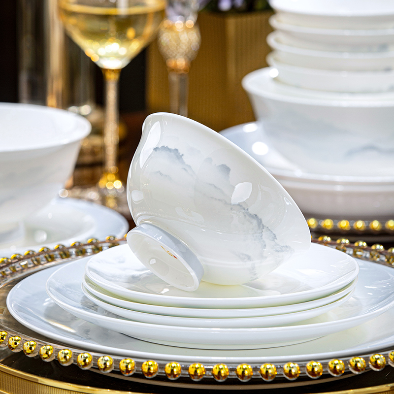 釉下彩景德镇餐具套组轻奢高级感乔迁陶瓷碗碗盘新年碗碟礼盒套组