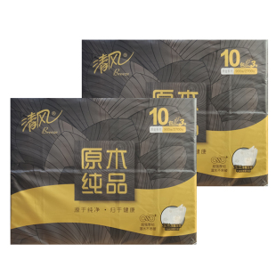 清风BRA1SHJ原木纯品黑金系列抽纸3层90抽*10包/提纸巾