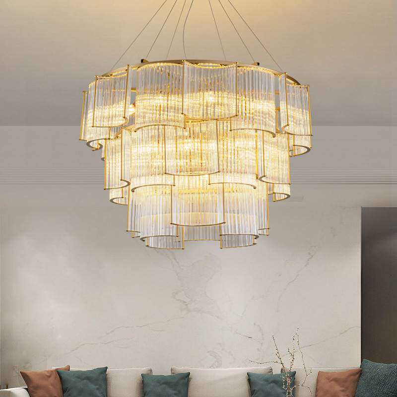 源头厂新中式吊灯客厅餐厅水晶玻璃轻奢三层大气复式楼双层大灯具