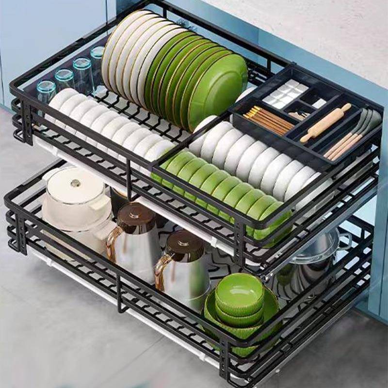 拉篮厨房橱柜双层抽屉式碗架碗柜304不锈钢碗篮阻尼碗篮工厂
