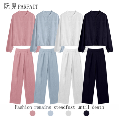 简约亚麻宽松长袖短裤套装