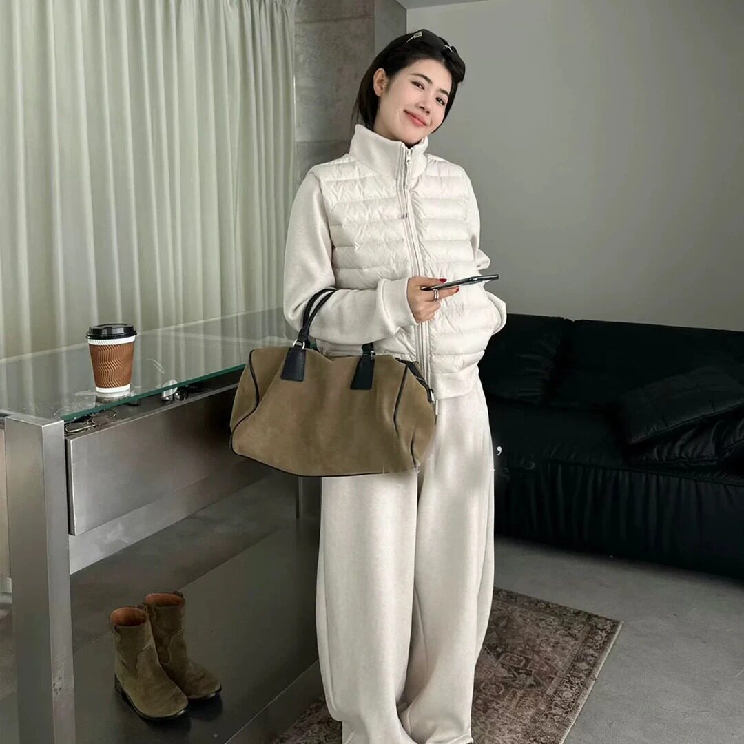 冬季女排骨羽绒阔腿裤两件套