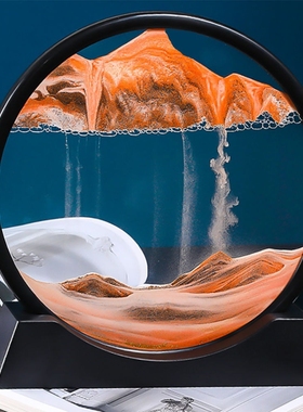 流沙画摆件轻奢3D创意礼品生日解压解闷艺术沙漏家居饰品圆形山水