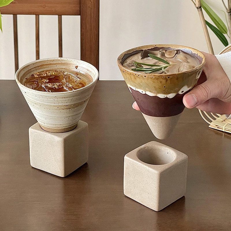 中古手工陶瓷杯漏斗状粗陶马克杯创意水杯子咖啡杯小众冷萃杯茶杯