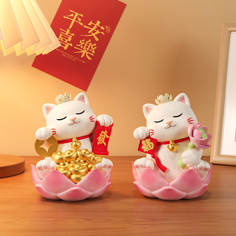 好运连连招财猫桌面摆件办公室工位装饰治愈情绪稳定神器生日礼物