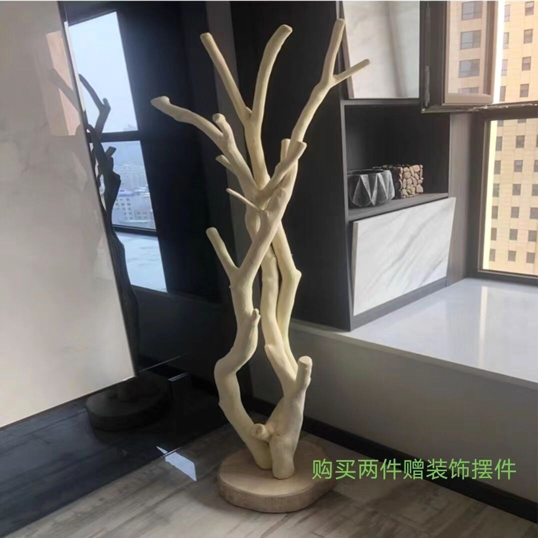实木根雕衣帽架落地家用挂衣架卧室置物架房间单杆原木架简约特价
