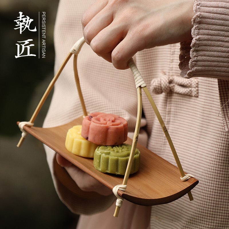 竹制提拿水果盘子果篮糖果盘前台茶点盘茶道中式精致茶几客厅家用