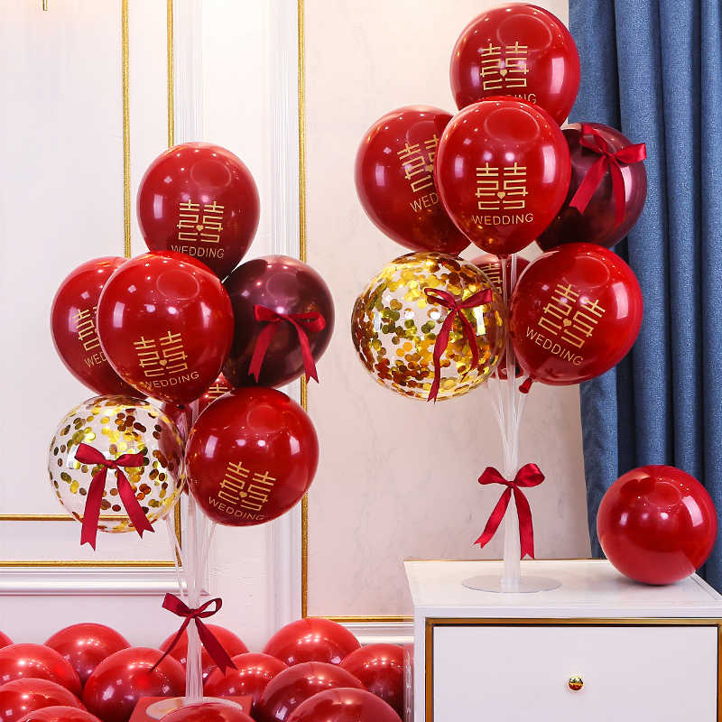 结婚布置气球桌飘婚房装饰浪漫汽球立柱底座支架桌摆场景用大全