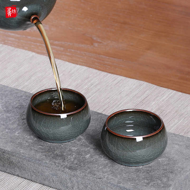 青瓷功夫茶杯单杯陶瓷茗杯哥窑铁胎冰裂茶具小茶杯子单个主人杯