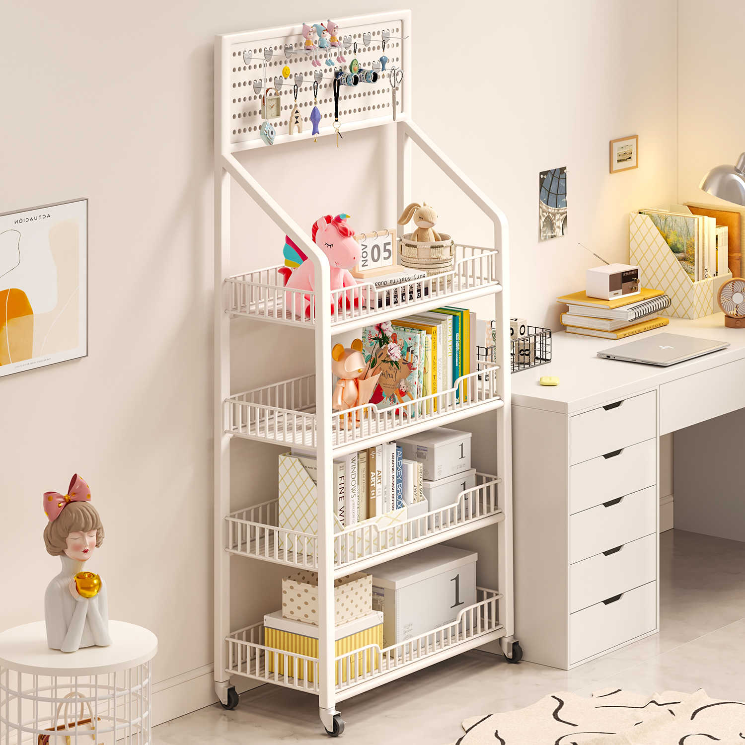 洞洞板书架可移动落地置物架家用客厅多层简易组合学生书本收纳架