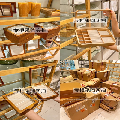 现货/ZaraHome专柜正木制首饰盒珠宝戒指盒亚麻玻璃耳环收纳盒