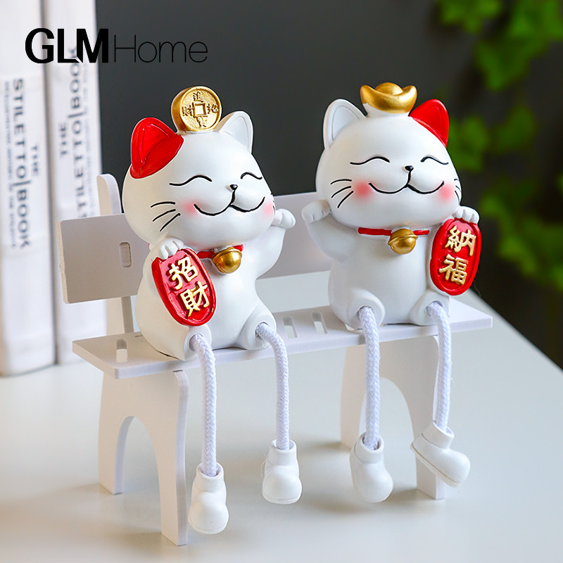 创意招财猫吊脚娃娃摆件家居客厅酒柜房间办公室桌面装饰小摆设