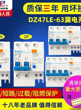 DZ47LE-63漏电保护器2p3p4p32a63a小型家用电闸总开关c45漏电开关