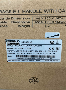 【顺庆】CT尼得科0.75KW变频器NE200-4T0007G/00【议价】