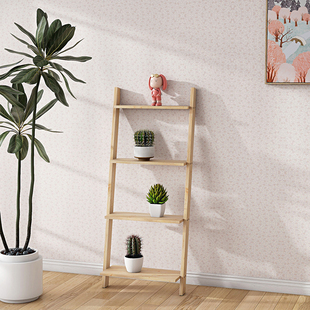 松木梯子花架子阳台多层梯形置物客厅落地斜靠墙室内阶梯展示书架