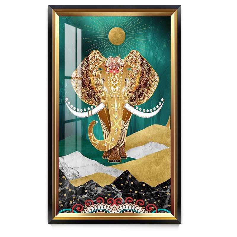 四海祥瑞美式轻奢玄关装饰画欧式大气走廊竖版吉祥大象晶瓷挂画图片