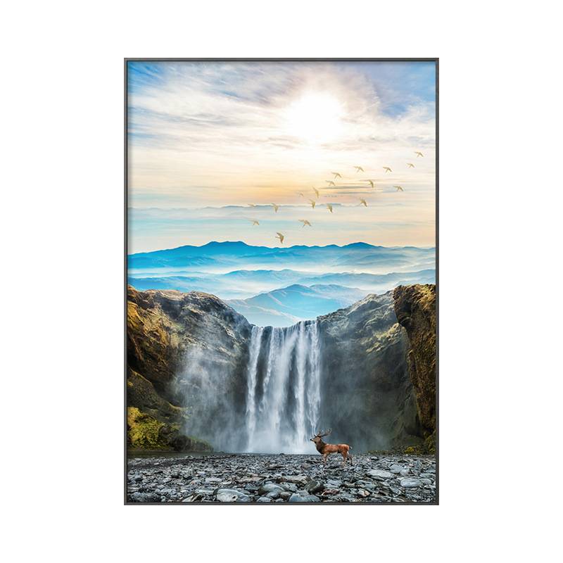 电表箱装饰画免打孔轻奢配电箱遮挡电闸盒开关山水画现代简约挂画