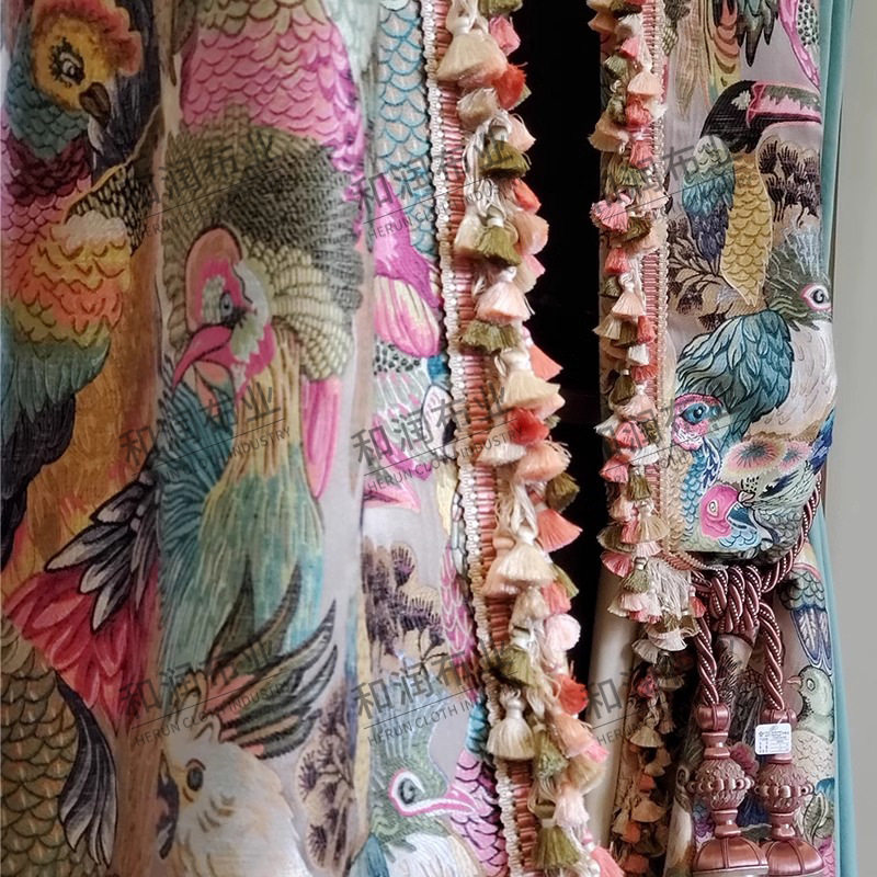 美式复古丝绒提花绣花窗帘