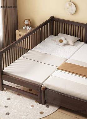 拼实木UVR婴儿接床加宽人带护栏男孩女孩单床边床儿童接拼大床可D