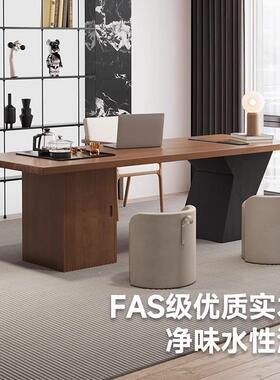 实办公桌茶xy-84189桌一体两室用办公老板班桌书桌大台轻奢木感