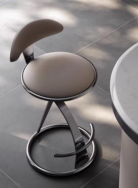 轻奢意式不属锈钢吧台高店脚凳家用RGI现代吧高端酒金皮艺靠酒背