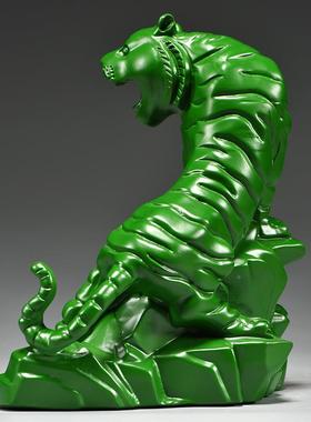 绿色实GG01082木雕刻虎摆件头十二生送肖木上山虎客厅电装视柜饰