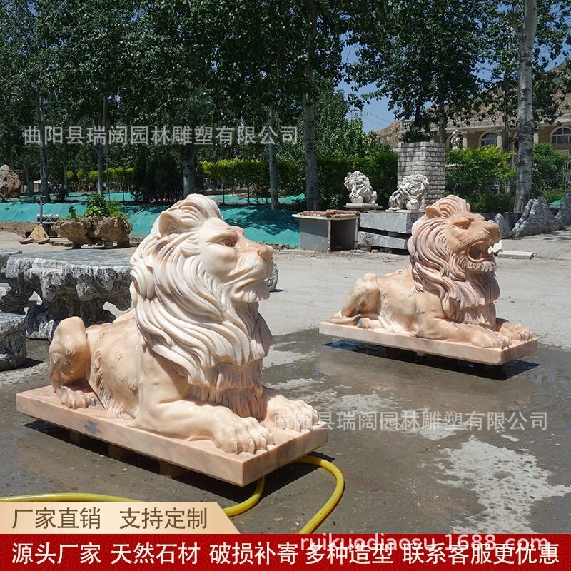 欧式汉白玉石狮子一对蹲式门口
