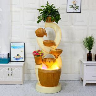 水流生财摆件客欧式泉水循环落喷地家居装饰LEH品厅办公室招财加