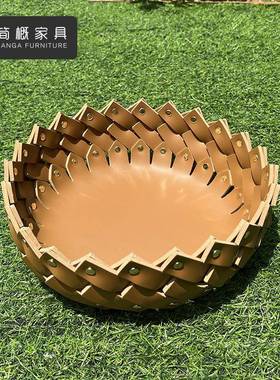 轻家奢皮革水水果客厅阳篮台高端果盘用样板DEE间玄关创意刺猬收